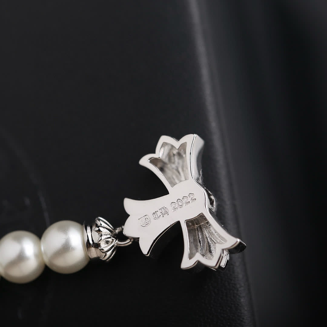Chrome Hearts Pearl Earrings and Necklace Set